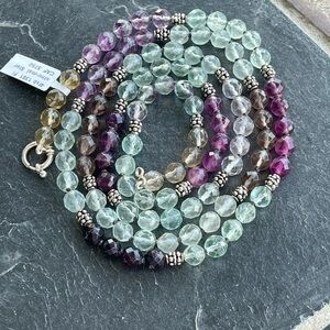 Multicolor One of a kind Faceted Flourite Beaded Necklace 40”long